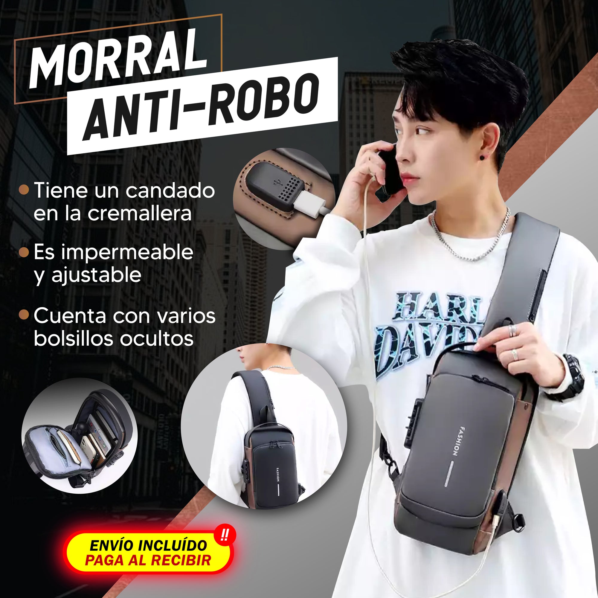 [PROMOCIÓN DE DÍA DE LA MADRE]  Mochila Antirobo Cruzada Con Puerto USB - SafeBag 🎁