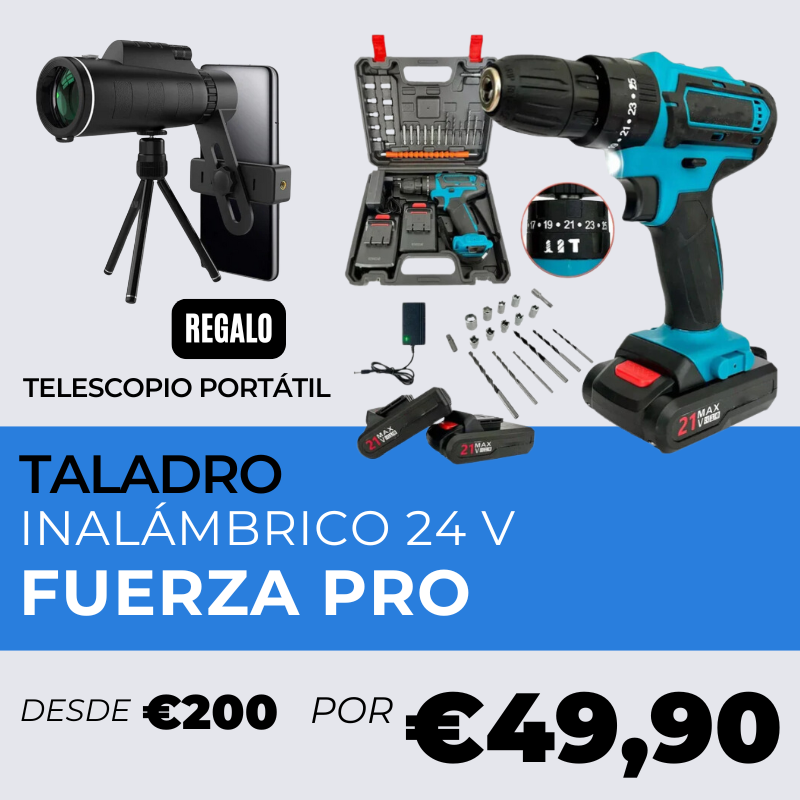 Combo Taladro Inalámbrico 24v (27 piezas + 2 baterías + estuche) + Telescópio Portátil 500x de regalo [PROMOCIÓN DE DÍA DE LA MADRE] 🎁